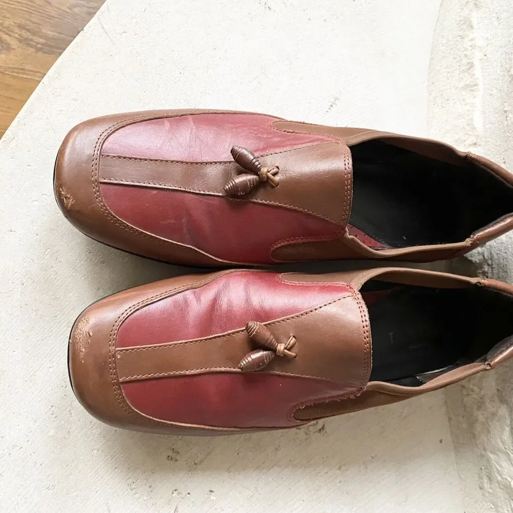 Sesto Meucci Shoes Mens  Sz 11 Brown Red Leather Slip On Tassel Driving  Loafers